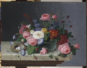 Stilleben med blommor och fågelbo, efter 1860